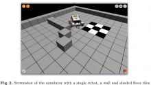 Screenshot of the simulator with a single robot, a wall and shaded floor tiles 5.1