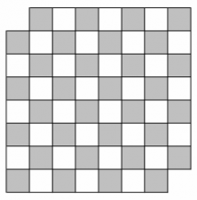 A chess board with two missing corners